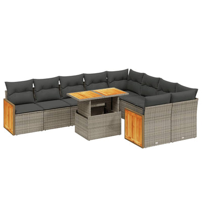 10 Piece Garden Sofa Set with Cushions Grey Poly Rattan Payday Deals