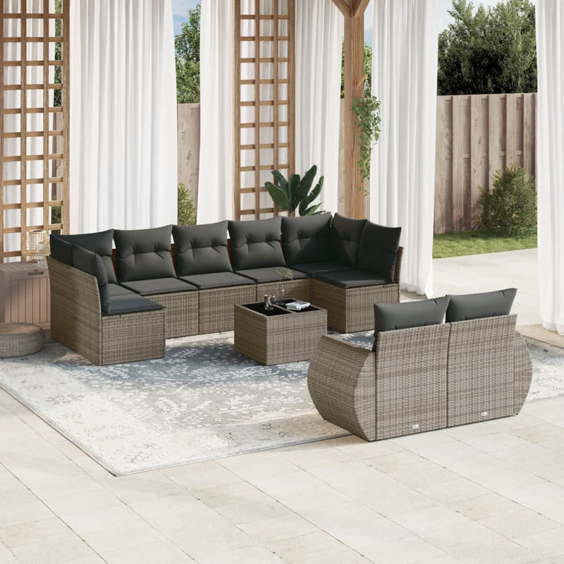 10 Piece Garden Sofa Set with Cushions Grey Poly Rattan Payday Deals