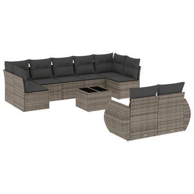 10 Piece Garden Sofa Set with Cushions Grey Poly Rattan Payday Deals