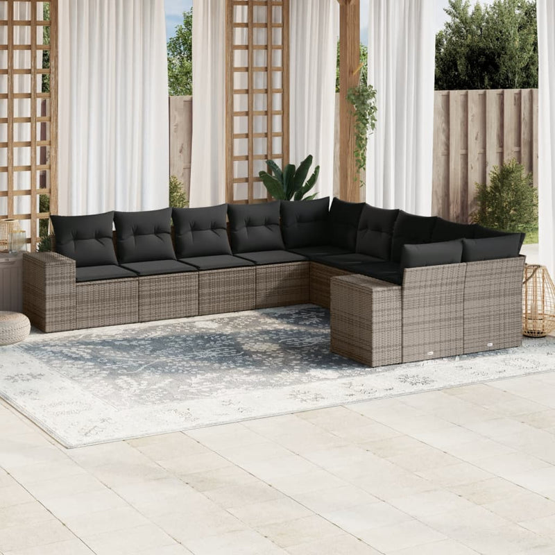 10 Piece Garden Sofa Set with Cushions Grey Poly Rattan Payday Deals