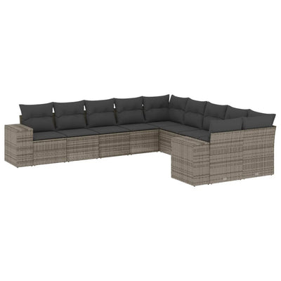 10 Piece Garden Sofa Set with Cushions Grey Poly Rattan Payday Deals