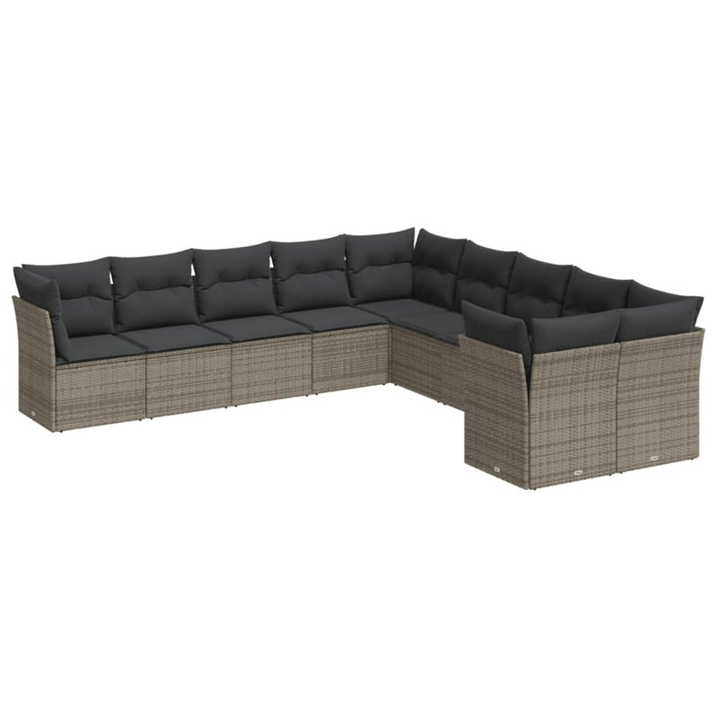 10 Piece Garden Sofa Set with Cushions Grey Poly Rattan Payday Deals