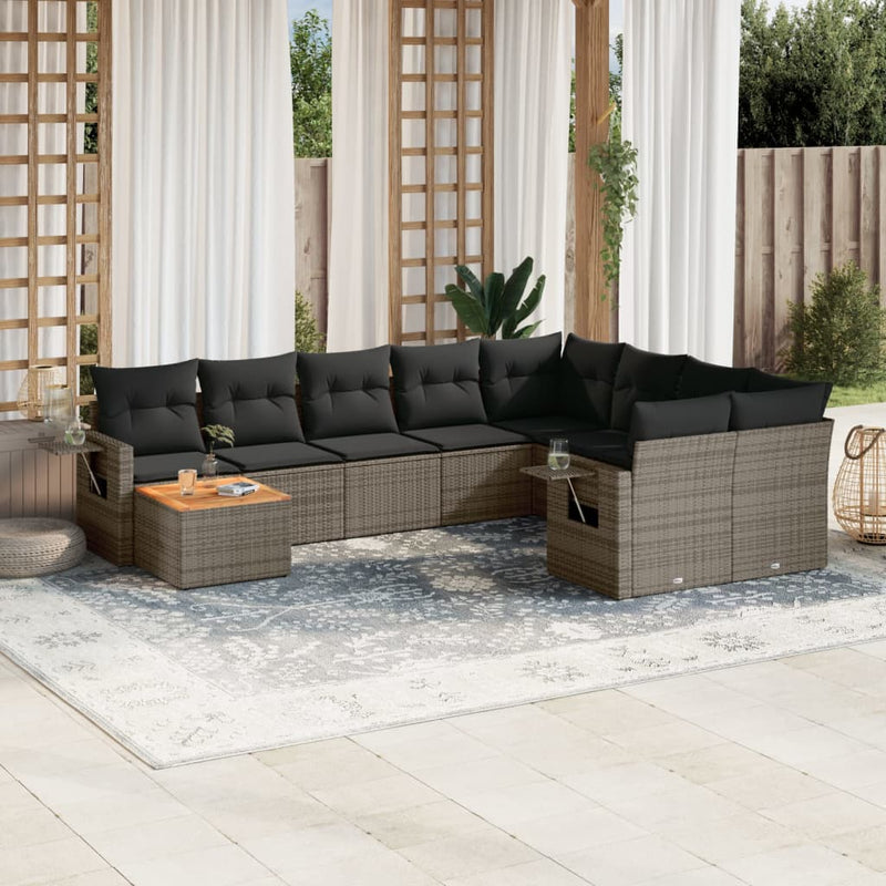 10 Piece Garden Sofa Set with Cushions Grey Poly Rattan Payday Deals