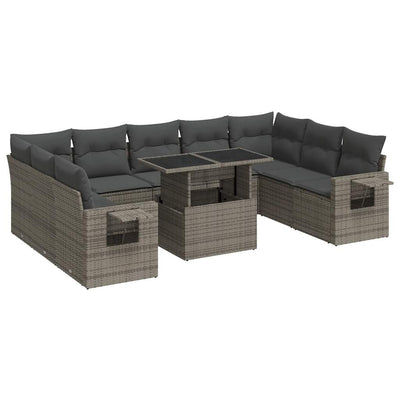 10 Piece Garden Sofa Set with Cushions Grey Poly Rattan Payday Deals