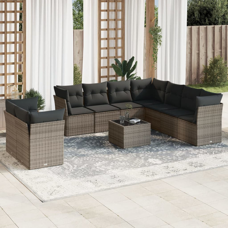 10 Piece Garden Sofa Set with Cushions Grey Poly Rattan Payday Deals