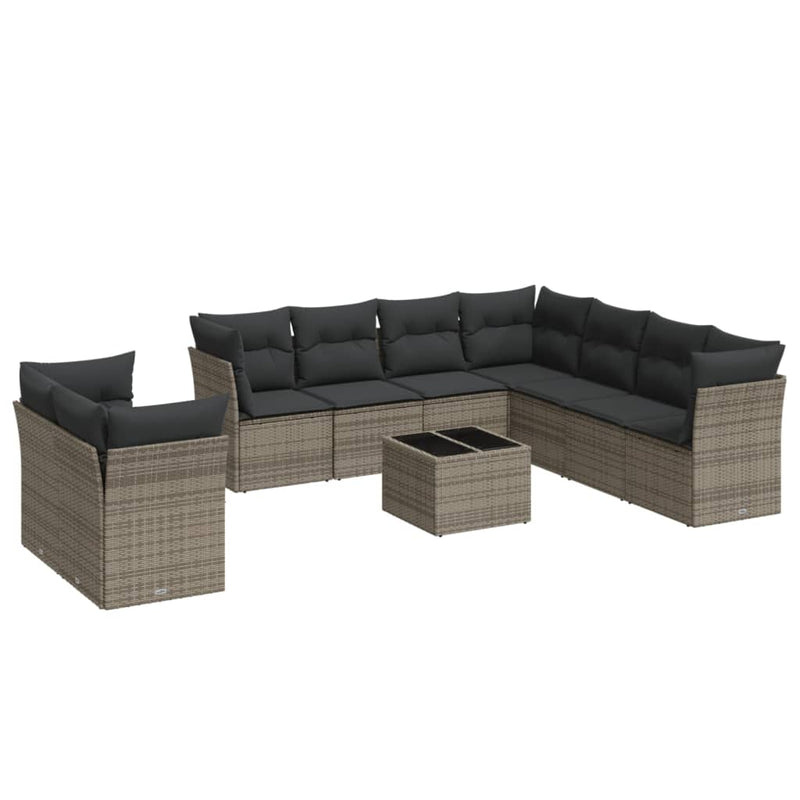 10 Piece Garden Sofa Set with Cushions Grey Poly Rattan Payday Deals