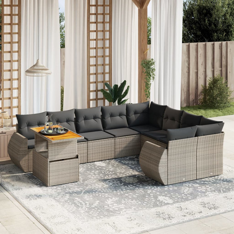 10 Piece Garden Sofa Set with Cushions Grey Poly Rattan Payday Deals