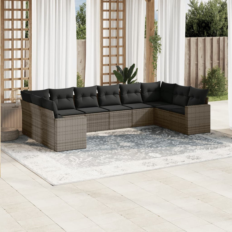 10 Piece Garden Sofa Set with Cushions Grey Poly Rattan Payday Deals