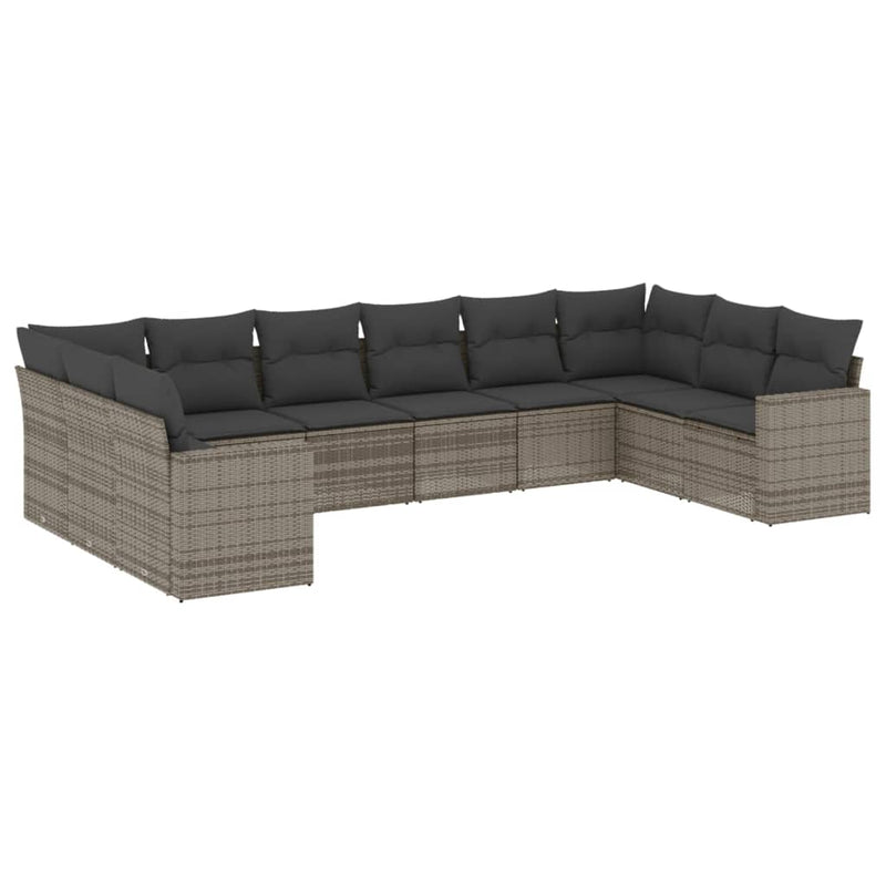 10 Piece Garden Sofa Set with Cushions Grey Poly Rattan Payday Deals