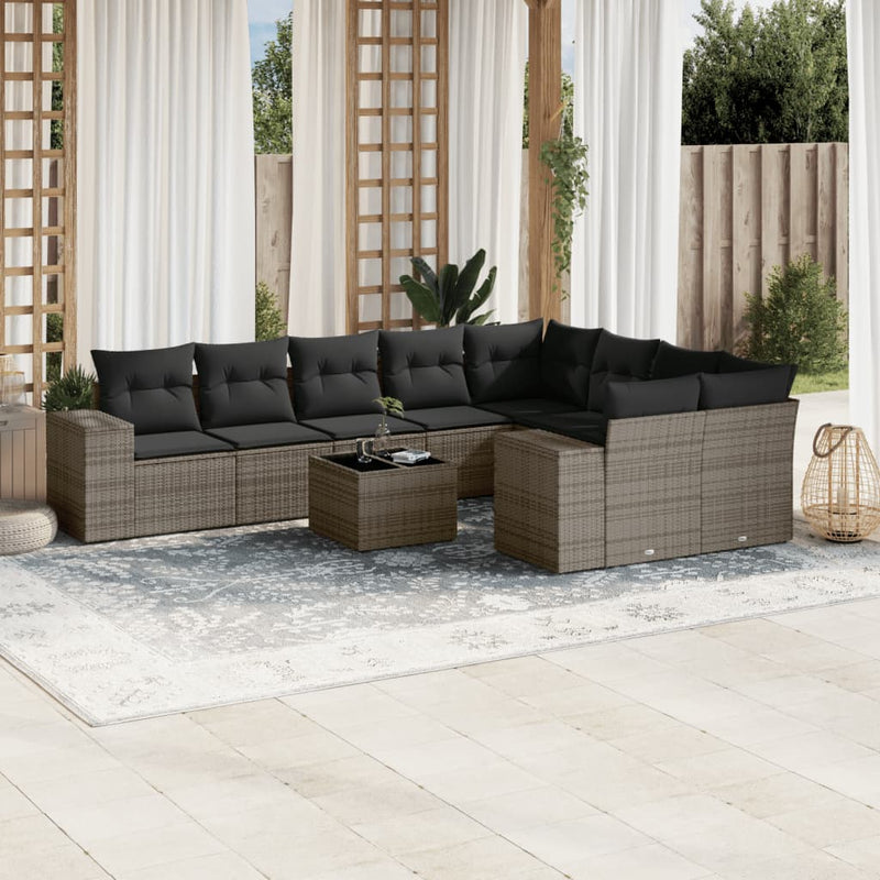 10 Piece Garden Sofa Set with Cushions Grey Poly Rattan Payday Deals