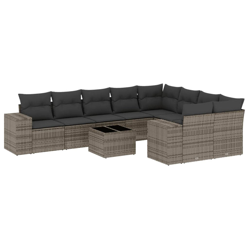 10 Piece Garden Sofa Set with Cushions Grey Poly Rattan Payday Deals