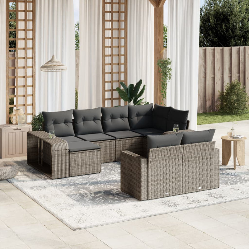 10 Piece Garden Sofa Set with Cushions Grey Poly Rattan Payday Deals