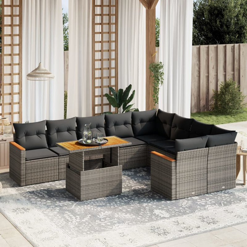 10 Piece Garden Sofa Set with Cushions Grey Poly Rattan Payday Deals