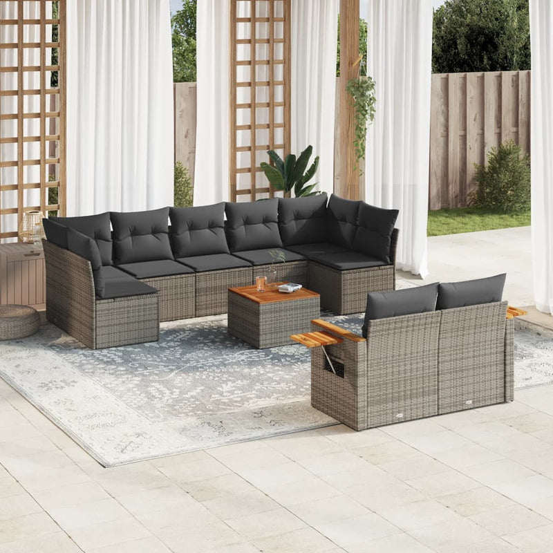 10 Piece Garden Sofa Set with Cushions Grey Poly Rattan Payday Deals