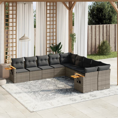 10 Piece Garden Sofa Set with Cushions Grey Poly Rattan