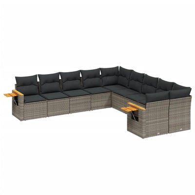 10 Piece Garden Sofa Set with Cushions Grey Poly Rattan Payday Deals