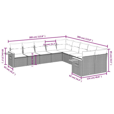 10 Piece Garden Sofa Set with Cushions Grey Poly Rattan Payday Deals