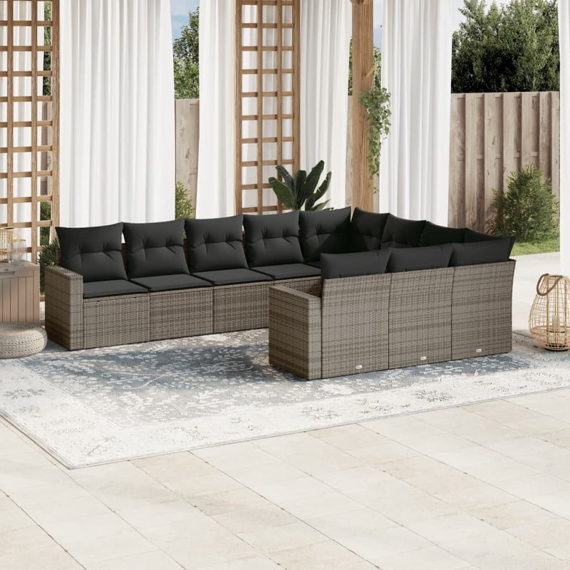 10 Piece Garden Sofa Set with Cushions Grey Poly Rattan Payday Deals