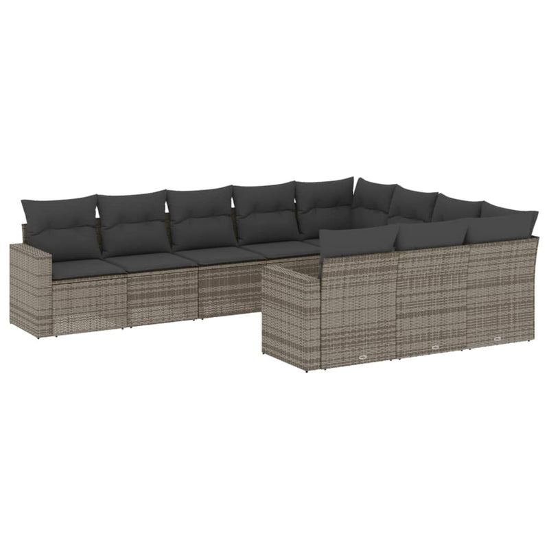 10 Piece Garden Sofa Set with Cushions Grey Poly Rattan Payday Deals