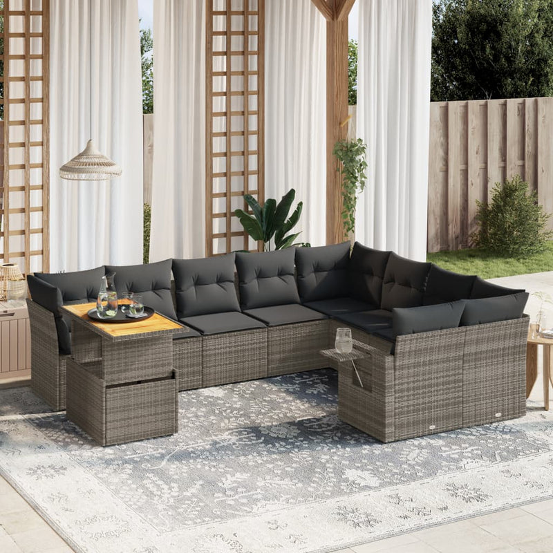 10 Piece Garden Sofa Set with Cushions Grey Poly Rattan Payday Deals