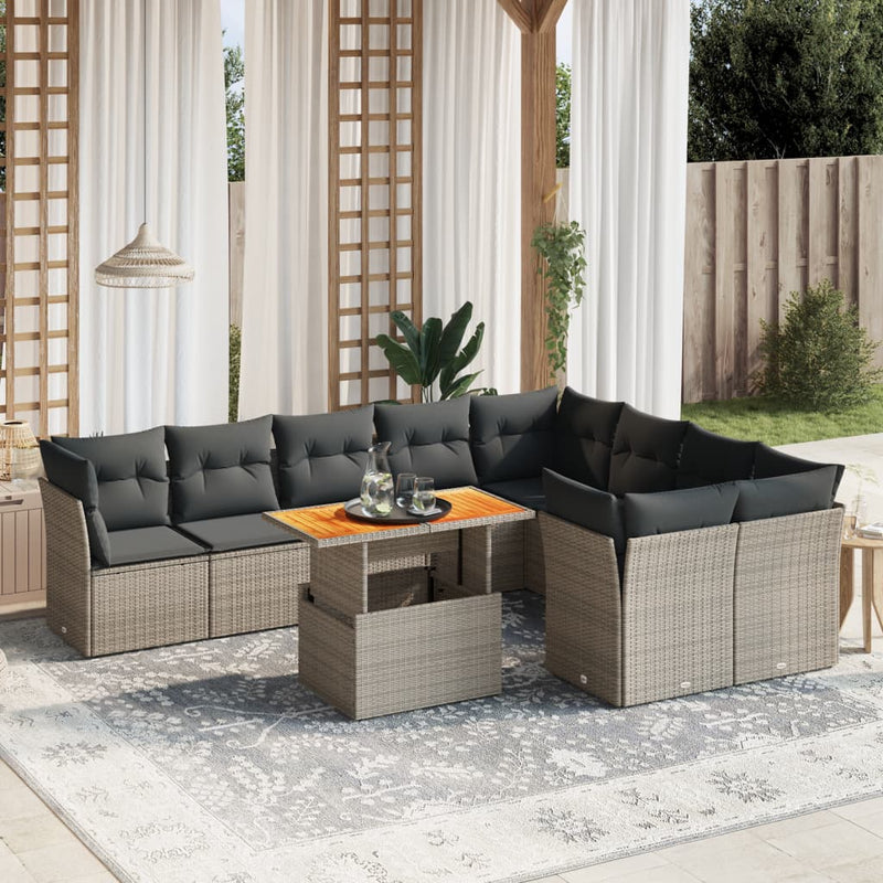 10 Piece Garden Sofa Set with Cushions Grey Poly Rattan Payday Deals