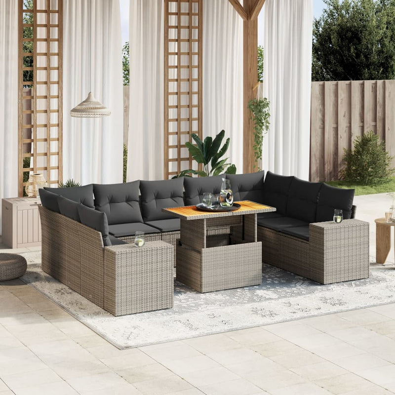 10 Piece Garden Sofa Set with Cushions Grey Poly Rattan Payday Deals