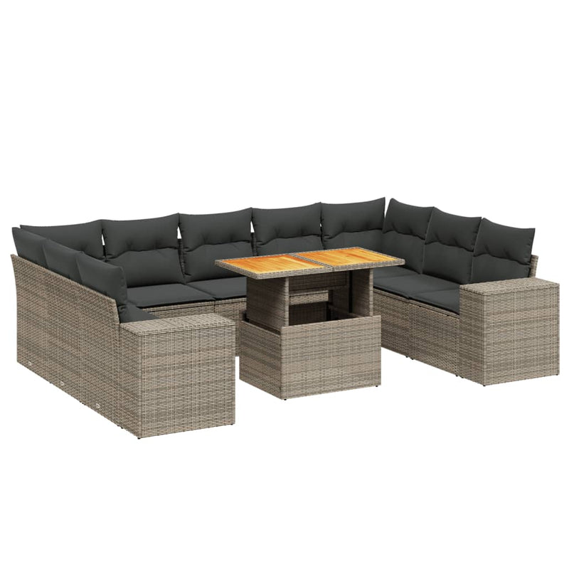 10 Piece Garden Sofa Set with Cushions Grey Poly Rattan Payday Deals