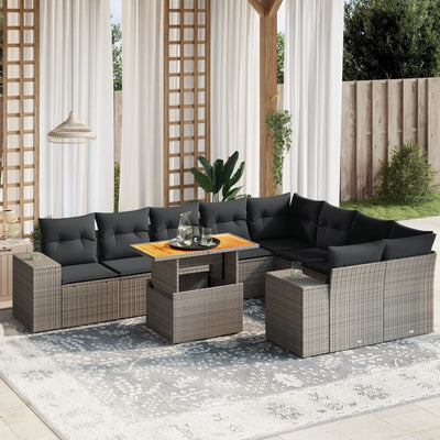 10 Piece Garden Sofa Set with Cushions Grey Poly Rattan