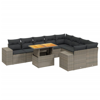 10 Piece Garden Sofa Set with Cushions Grey Poly Rattan Payday Deals