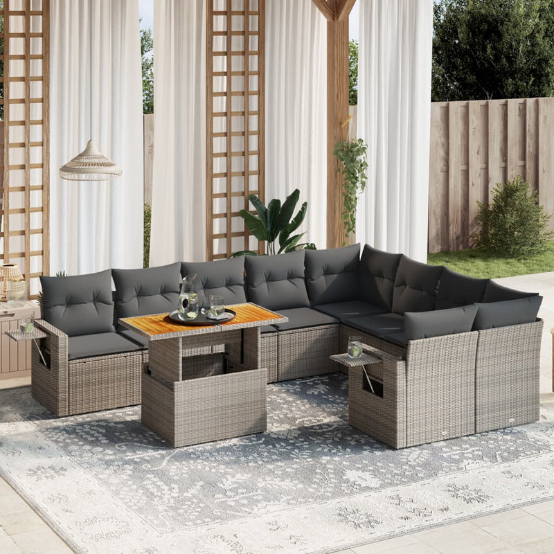 10 Piece Garden Sofa Set with Cushions Grey Poly Rattan Payday Deals