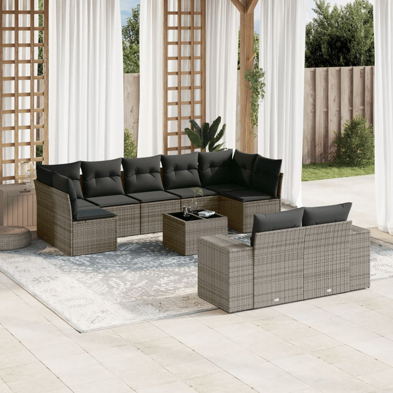 10 Piece Garden Sofa Set with Cushions Grey Poly Rattan Payday Deals