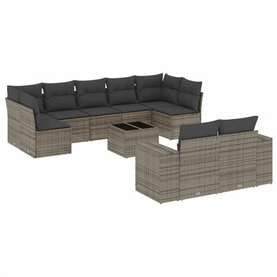 10 Piece Garden Sofa Set with Cushions Grey Poly Rattan Payday Deals