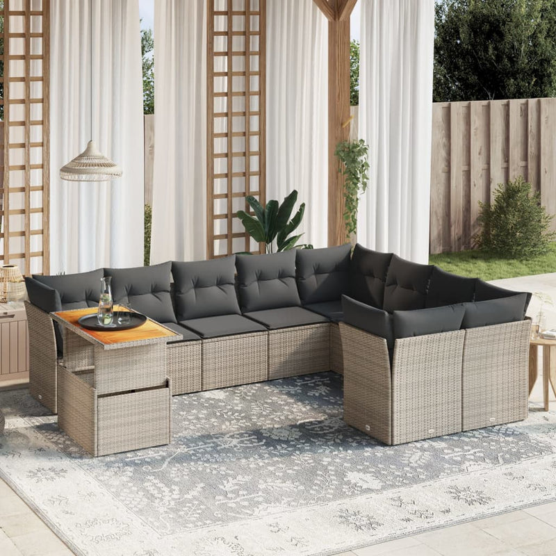 10 Piece Garden Sofa Set with Cushions Grey Poly Rattan Payday Deals