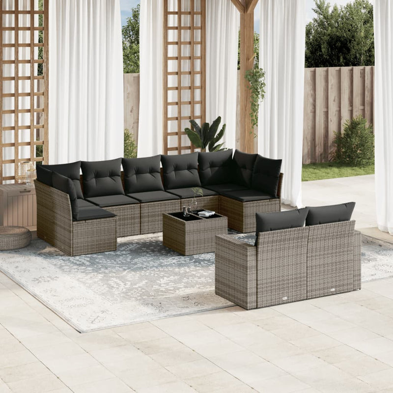 10 Piece Garden Sofa Set with Cushions Grey Poly Rattan Payday Deals