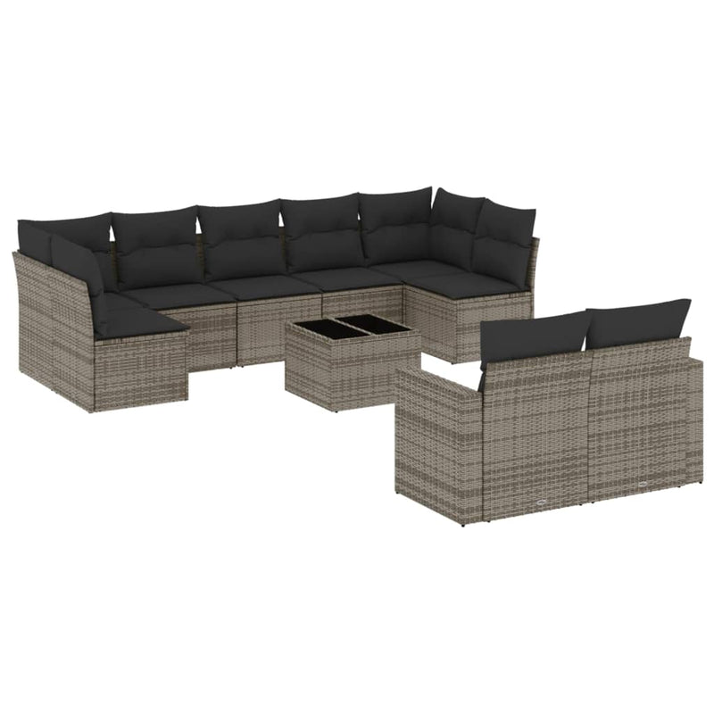 10 Piece Garden Sofa Set with Cushions Grey Poly Rattan Payday Deals