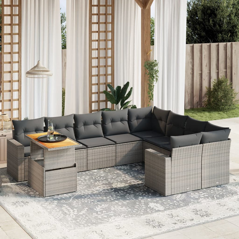 10 Piece Garden Sofa Set with Cushions Grey Poly Rattan Payday Deals