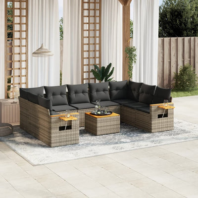 10 Piece Garden Sofa Set with Cushions Grey Poly Rattan Payday Deals