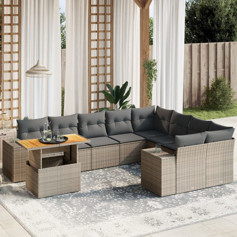 10 Piece Garden Sofa Set with Cushions Grey Poly Rattan Payday Deals