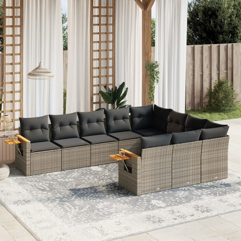 10 Piece Garden Sofa Set with Cushions Grey Poly Rattan Payday Deals