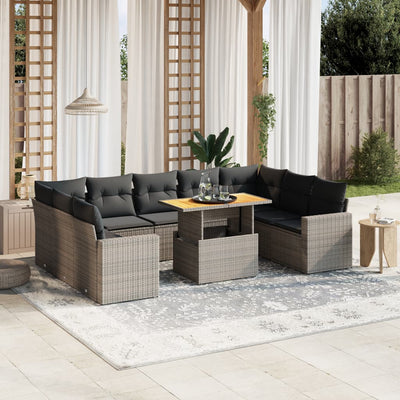 10 Piece Garden Sofa Set with Cushions Grey Poly Rattan