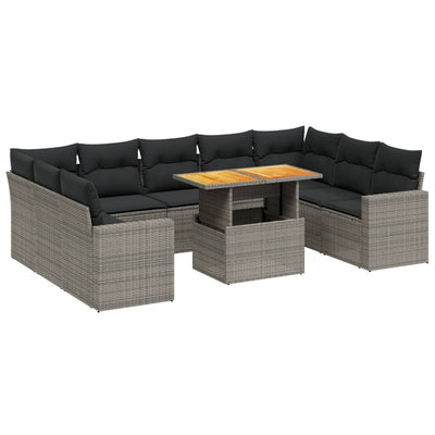 10 Piece Garden Sofa Set with Cushions Grey Poly Rattan Payday Deals