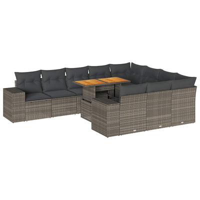 10 Piece Garden Sofa Set with Cushions Grey Poly Rattan Acacia Payday Deals