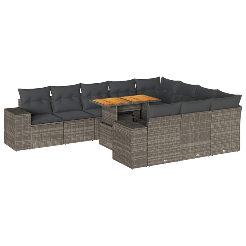 10 Piece Garden Sofa Set with Cushions Grey Poly Rattan Acacia Payday Deals