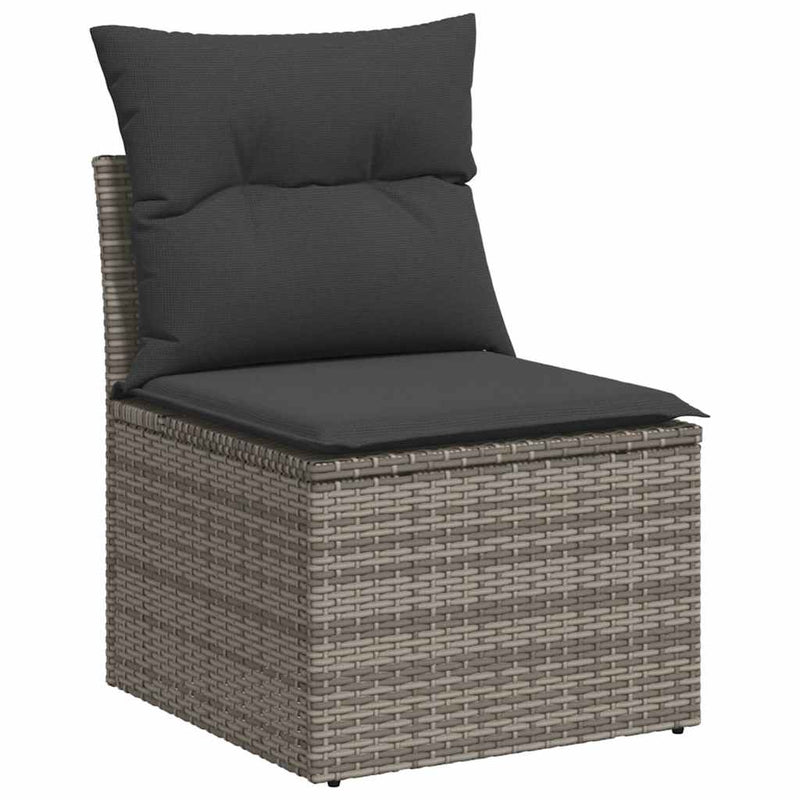 10 Piece Garden Sofa Set with Cushions Grey Poly Rattan Acacia Payday Deals