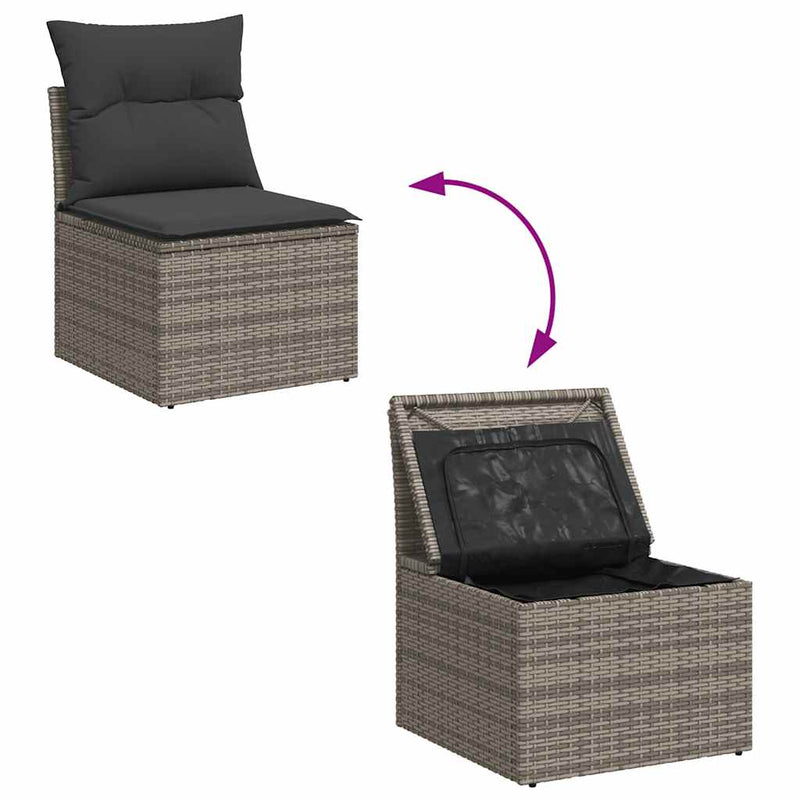 10 Piece Garden Sofa Set with Cushions Grey Poly Rattan Acacia Payday Deals