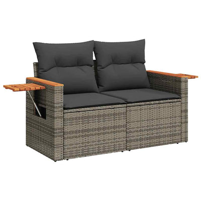 10 Piece Garden Sofa Set with Cushions Grey Poly Rattan Acacia Payday Deals