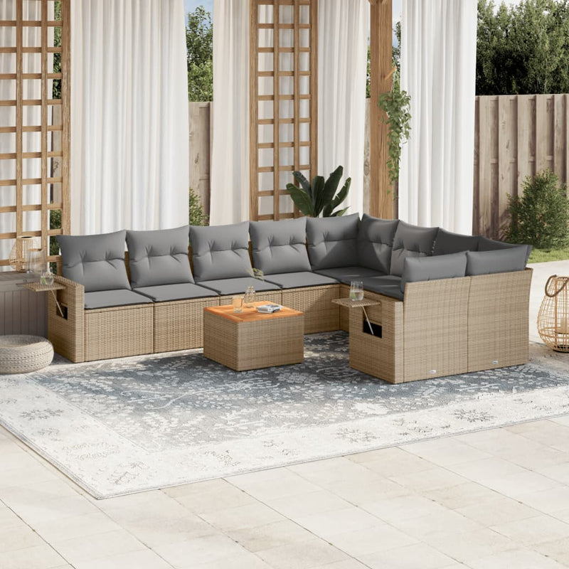 10 Piece Garden Sofa Set with Cushions Mix Beige Poly Rattan Payday Deals