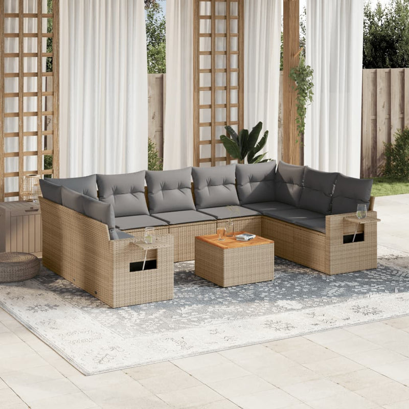 10 Piece Garden Sofa Set with Cushions Mix Beige Poly Rattan Payday Deals