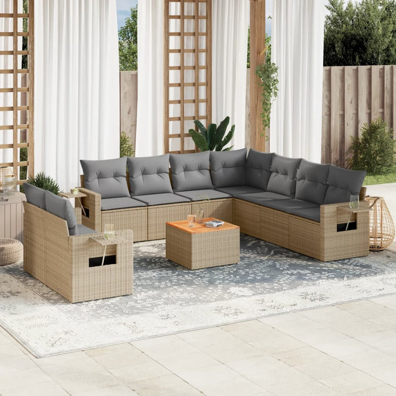 10 Piece Garden Sofa Set with Cushions Mix Beige Poly Rattan Payday Deals