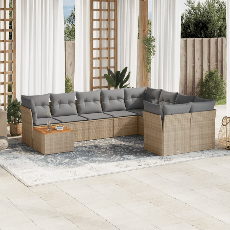 10 Piece Garden Sofa Set with Cushions Mix Beige Poly Rattan Payday Deals